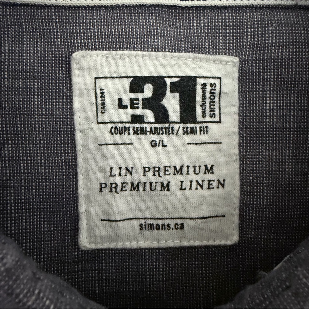 SIMONS LE 31 Grey Premium Linen Button Down Shirt Casual Long Sleeve g/l - Picture 8 of 13